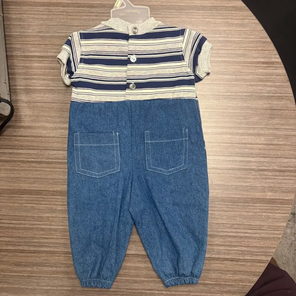 Vintage Little By Little Denim Romper & Vest Set 0 to 6M